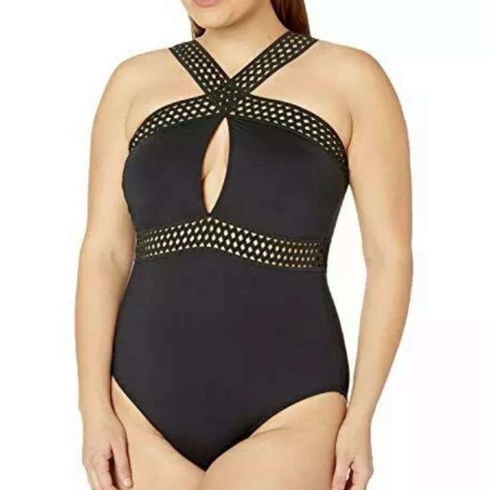Kenneth Cole High Neck Cross Front Swimsuit